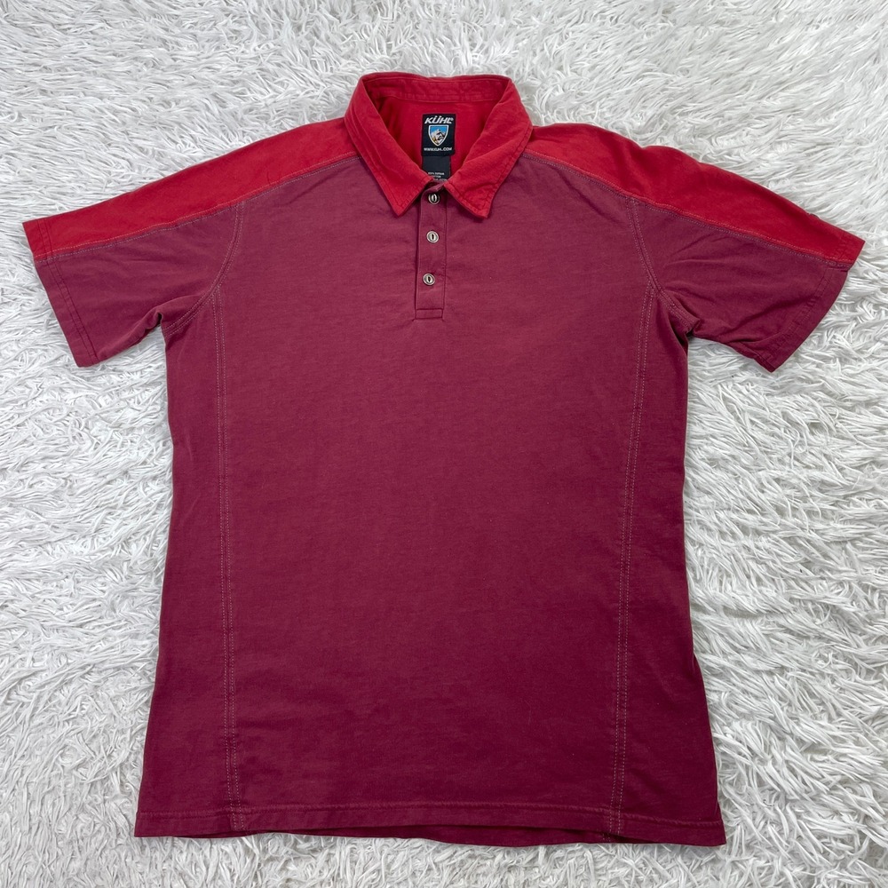 Kuhl Shirt Mens Medium Red Colorblock Pima Cotton Short Sleeve Polo Casual M